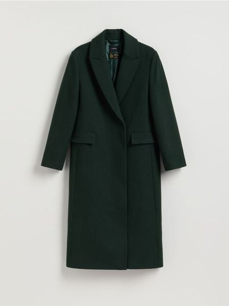 Płaszcz z wełną Bellandi - morski. Zielone płaszcze Reserved, l, bez wzorów, z tkaniny, bez kaptura. W wyprzedaży za 359.99 zł.