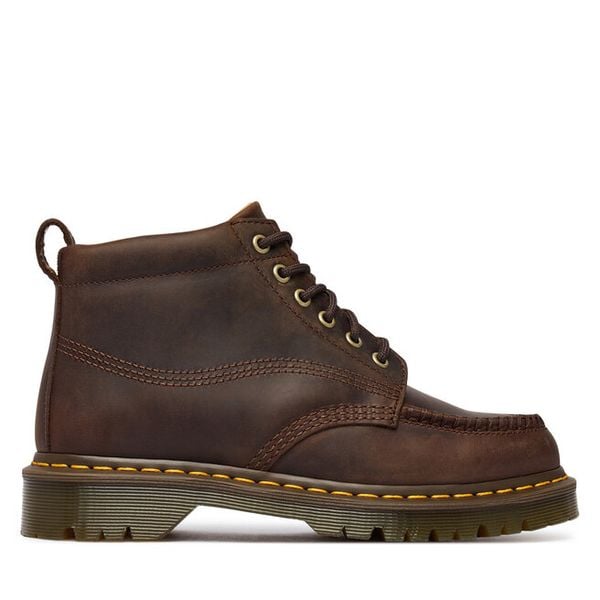 Trzewiki Dr. Martens. Brązowe botki Dr. Martens, bez wzorów, bez obcasa, na płaskiej podeszwie, bez zapięcia. Za 989.99 zł.