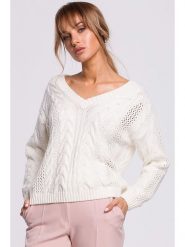 Made of emotion Sweter w kolorze kremowym rozmiar: L/XL. Brązowe swetry Made Of Emotion, l, bez wzorów, ze splotem, bez ramiączek. Za 149.66 zł.