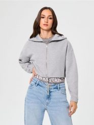 Bluza crop z kapturem - szary. Szare bluzy Sinsay, l, bez wzorów, z kapturem. Za 49.99 zł.