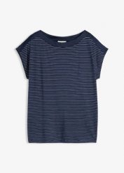 T-shirt z lejącej wiskozy z satynowym karczkiem. Niebieskie t-shirty bonprix, bez wzorów, z satyny, bez kołnierzyka, bez ramiączek. Za 99.99 zł.