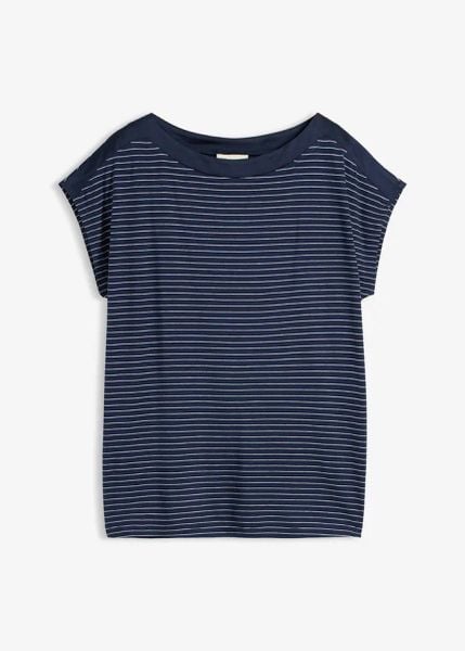 T-shirt z lejącej wiskozy z satynowym karczkiem. Niebieskie t-shirty bonprix, bez wzorów, z satyny, bez kołnierzyka, bez ramiączek. Za 99.99 zł.