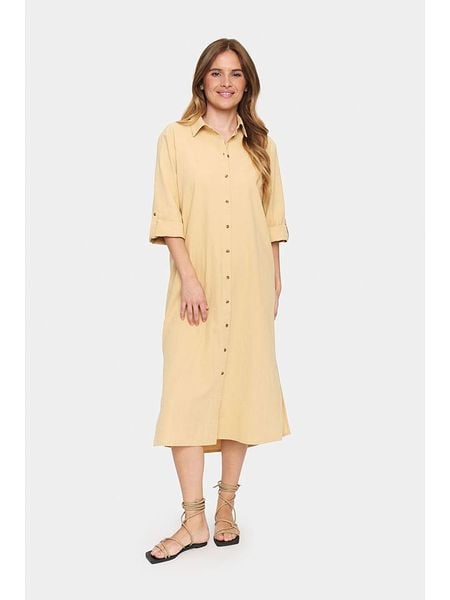 SAINT TROPEZ Sukienka w kolorze beżowym rozmiar: L. Brązowe sukienki Saint Tropez, l, bez wzorów, z bawełny, bez kołnierzyka, bez ramiączek, midi. Za 169.95 zł.