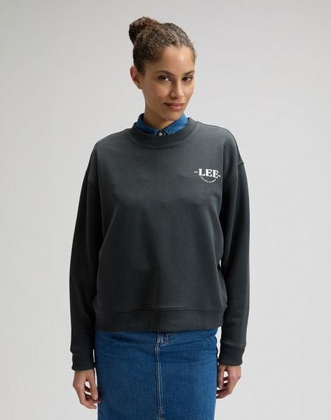 DAMSKA BLUZA LEE LOGO CREW SWS WASHED BLACK 112377768. Czarne bluzy Lee, s, bez wzorów, bez kaptura. Za 139.99 zł.