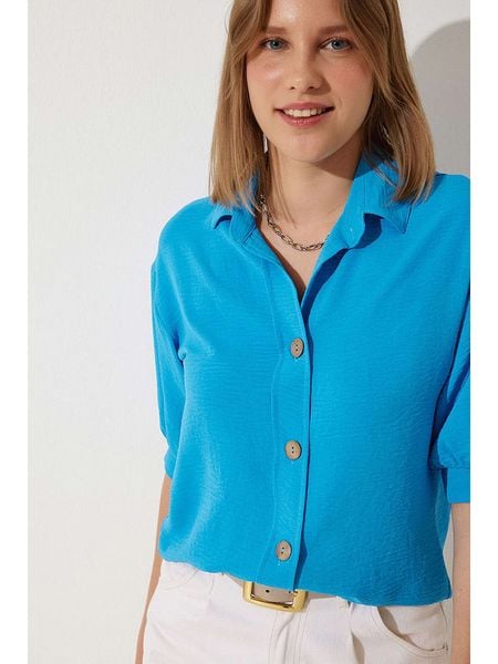 Happiness Istanbul Bluzka w kolorze niebieskim rozmiar: 38. Niebieskie bluzki Happiness Istanbul, bez wzorów, bez kołnierzyka, bez ramiączek. Za 98.95 zł.