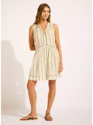 Seafolly Sukienka w kolorze kremowym rozmiar: XS. Białe sukienki Seafolly, na co dzień, xs, bez wzorów, z wiskozy, bez kołnierzyka, bez ramiączek, midi, proste. Za 158.10 zł.