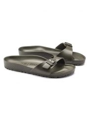 Birkenstock Klapki "Madrid" w kolorze khaki rozmiar: 38. Brązowe klapki Birkenstock, bez wzorów, z otwartym noskiem, bez obcasa. Za 164.95 zł.