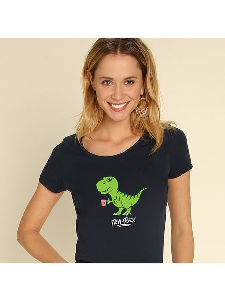 WOOOP Koszulka "Tea rex" w kolorze granatowym rozmiar: S. Niebieskie bluzki Wooop, s, bez wzorów, z bawełny, bez kołnierzyka, bez ramiączek. Za 80.70 zł.