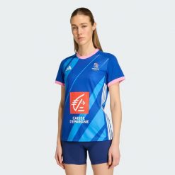 Damska Koszulka Meczowa Ffhb. Niebieskie bluzki Adidas, bez wzorów, sportowe, bez kołnierzyka, bez ramiączek. Za 399.00 zł.