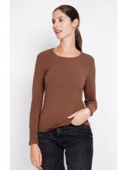 ASSUILI Koszulka w kolorze jasnobrązowym rozmiar: 40. Brązowe bluzki Assuili, bez wzorów, z bawełny, klasyczne, bez kołnierzyka, bez ramiączek. Za 88.64 zł.