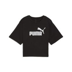 Damska luźna koszulka z logo NO.1 ESS Cropped PUMA. Czarne bluzki Puma, bez wzorów, z jeansu, sportowe, bez kołnierzyka, bez ramiączek. Za 99.00 zł.