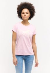 DAMSKA KOSZULKA MUSTANG LOGO T-shirty Loa Cameo Pink 1015161 8064. Różowe bluzki Mustang, s, bez wzorów, z bawełny, bez kołnierzyka, bez ramiączek. Za 69.99 zł.