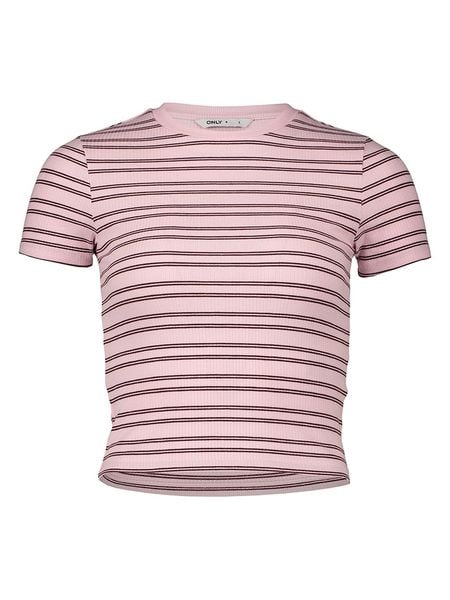 ONLY Koszulka w kolorze jasnoróżowo-bordowym rozmiar: M. Różowe bluzki Only, m, bez wzorów, prążkowane, bez kołnierzyka, bez ramiączek. Za 59.95 zł.