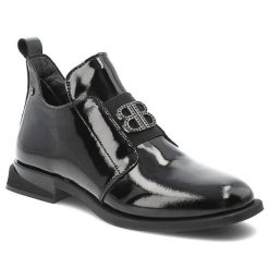 Czarne Botki Filippo Modne Lakierowane Obuwie Damskie. Czarne botki Filippo, bez wzorów, z lakierowanej skóry, bez obcasa, na obcasie, bez zapięcia. Za 220.99 zł.
