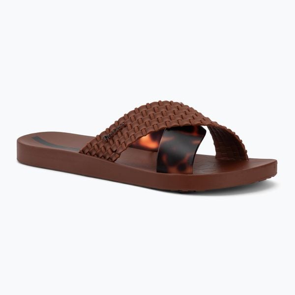 Klapki damskie Ipanema Sense Slide. Brązowe klapki Ipanema, bez wzorów, z materiału, bez obcasa. Za 129.99 zł.