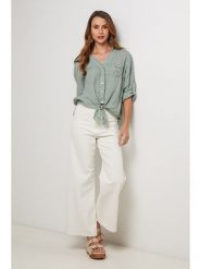 Lin Passion Lniana koszula w kolorze zielonym rozmiar: 36/38. Zielone koszule Lin Passion, bez wzorów, z koronki, klasyczne, bez kołnierzyka, bez ramiączek. Za 143.99 zł.