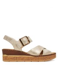 Rieker Sandały 63795-60 Beżowy. Brązowe sandały Rieker, bez wzorów, z materiału, bez obcasa, na koturnie, bez zapięcia. Za 329.99 zł.