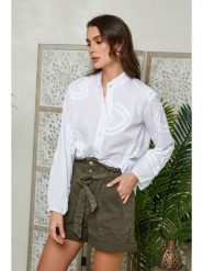 Lin Passion Lniana bluzka w kolorze białym rozmiar: 38/40. Białe bluzki Lin Passion, bez wzorów, ze lnu, klasyczne, bez kołnierzyka, bez ramiączek. Za 101.94 zł.