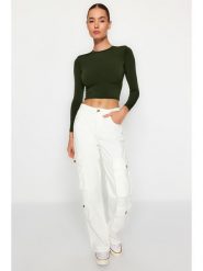 Trendyol Koszulka w kolorze khaki rozmiar: XL. Brązowe bluzki Trendyol, xl, bez wzorów, bez kołnierzyka, bez ramiączek. Za 52.99 zł.