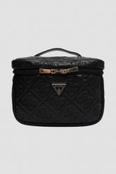 GUESS Czarna damska kosmetyczka Adelasia. Czarne kufry i kosmetyczki Guess, z aplikacjami, ze skóry ekologicznej, bez dodatków. W wyprzedaży za 309.99 zł.