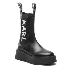 Sztyblety KARL LAGERFELD. Czarne botki KARL LAGERFELD, bez wzorów, bez obcasa, na płaskiej podeszwie, bez zapięcia. Za 1,349.00 zł.