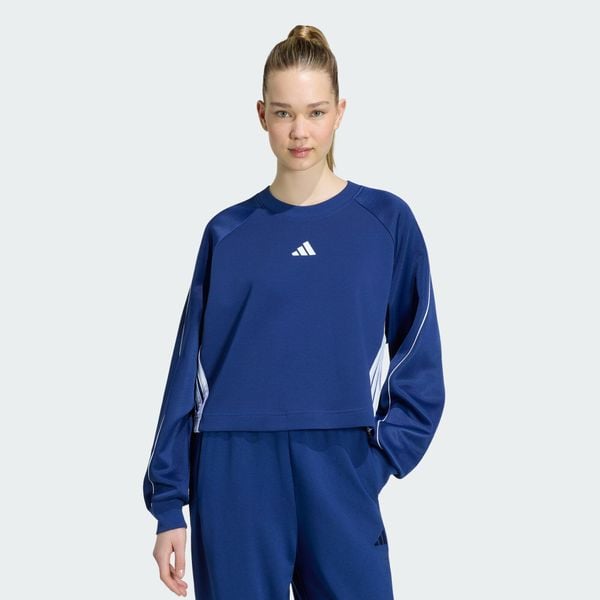 Bluza Stadium z zaokrąglonym dekoltem i 3 paskami. Białe bluzy Adidas, uniwersalny, bez wzorów, z bawełny, bez kaptura. Za 259.00 zł.