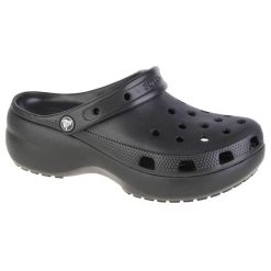 Sandały CROCS CLASSIC PLATFORM CLOG W Czarny. Czarne sandały Crocs, bez wzorów, z materiału, bez obcasa, bez zapięcia. W wyprzedaży za 242.05 zł.