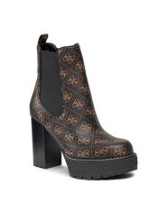 Guess Botki FL8EEA FAL10 Brązowy. Brązowe botki Guess, z aplikacjami, ze skóry, bez obcasa, na słupku, bez zapięcia. Za 919.99 zł.