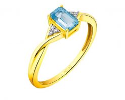 Pierścionek z żółtego złota z diamentami i topazem - próba 375. Żółte pierścionki Apart, z diamentem, złote. Za 1,229.00 zł.