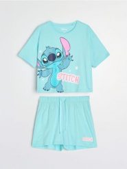 Bawełniana piżama dwuczęściowa z nadrukiem Stitch - zielony. Zielone piżamy Sinsay, bez wzorów, z bawełny, bez ramiączek. Za 39.99 zł.