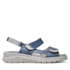 Sandały Suave. Niebieskie sandały Suave, bez wzorów, bez obcasa, na koturnie, bez zapięcia. Za 399.99 zł.