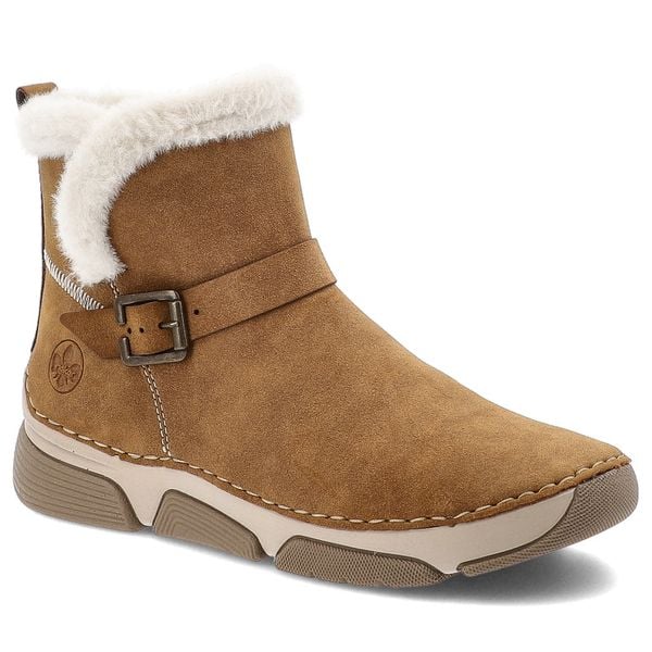 Brązowe Śniegowce Rieker Ocieplane Obuwie Damskie. Brązowe botki Rieker, bez wzorów, ze skóry ekologicznej, bez obcasa, bez zapięcia. Za 369.00 zł.