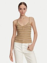 Guess Top W6YR32 Z1027 Złoty Regular Fit. Żółte topy Guess, l, z aplikacjami, z syntetyku, bez kołnierzyka, bez ramiączek. Za 344.99 zł.