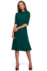 Sukienka z Kołnierzykiem i Suwakiem z Przodu - Zielona. Zielone sukienki MOE, l, bez wzorów, z elastanu, wizytowe, bez kołnierzyka, bez ramiączek. Za 298.90 zł.
