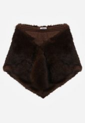 Brązowe Ponczo Etola z Futerka w Stylu Szala Cahreva. Brązowe swetry Born2be, uniwersalny, bez wzorów, bez ramiączek. Za 109.99 zł.