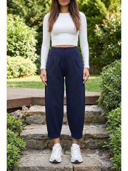 SOULSHAE Spodnie w kolorze granatowym rozmiar: 4XL. Niebieskie spodnie materiałowe SOULSHAE, xl, bez wzorów, z materiału, z podwyższonym stanem. Za 99.95 zł.