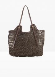 Torba shopper z ozdobnymi sprzączkami. Brązowe shopper bonprix, bez wzorów, bez dodatków. Za 127.99 zł.