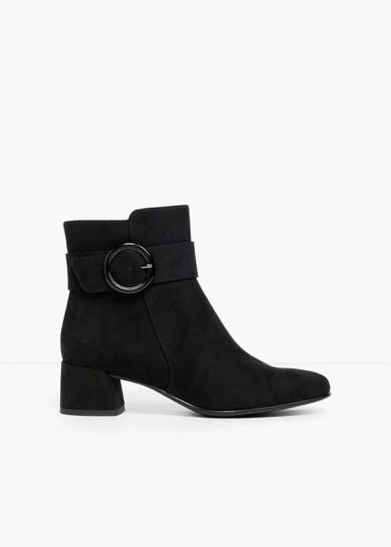 Botki Marco Tozzi z klamrą. Czarne botki bonprix, bez wzorów, bez obcasa, bez zapięcia. Za 249.99 zł.