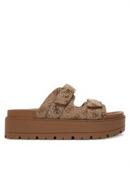 Guess Klapki FLJF2X FAL03 Beżowy. Brązowe klapki Guess, z aplikacjami, z materiału, bez obcasa. Za 479.99 zł.