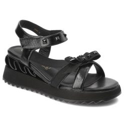 Czarne Sandały S.Barski Stylowe Obuwie Damskie. Czarne sandały S.BARSKI, bez wzorów, eleganckie, bez obcasa, na koturnie, bez zapięcia. Za 251.99 zł.