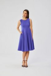 Elegancka rozkloszowana sukienka koktajlowa fioletowa. Fioletowe sukienki Stylove, do pracy, l, bez wzorów, z elastanu, biznesowe, bez kołnierzyka, bez ramiączek, midi, dopasowane. Za 429.00 zł.