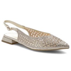 Sandały damskie S.Barski, cholewka ze skóry ekologicznej zapinane na sprzączkę, złote, SR61-0105. Żółte sandały S.BARSKI, w ażurowe wzory, ze skóry ekologicznej, eleganckie, bez obcasa, na obcasie, bez zapięcia. Za 199.00 zł.