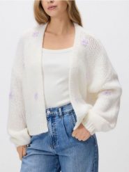 Kardigan z haftem - kremowy. Białe kardigany Reserved, l, bez wzorów, z dzianiny. Za 139.99 zł.