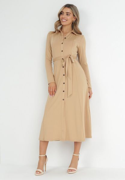 Beżowa Sukienka Maxi o Koszulowym Fasonie z Wiązaniem mZynlee. Brązowe sukienki Born2be, na co dzień, l, bez wzorów, z wiskozy, casualowe, bez kołnierzyka, bez ramiączek, maxi, koszulowe. Za 169.99 zł.