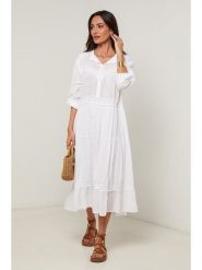 Le Monde du Lin Sukienka w kolorze białym rozmiar: 36/38. Białe sukienki Le Monde du Lin, bez wzorów, z bawełny, bez kołnierzyka, bez ramiączek, midi. Za 165.99 zł.