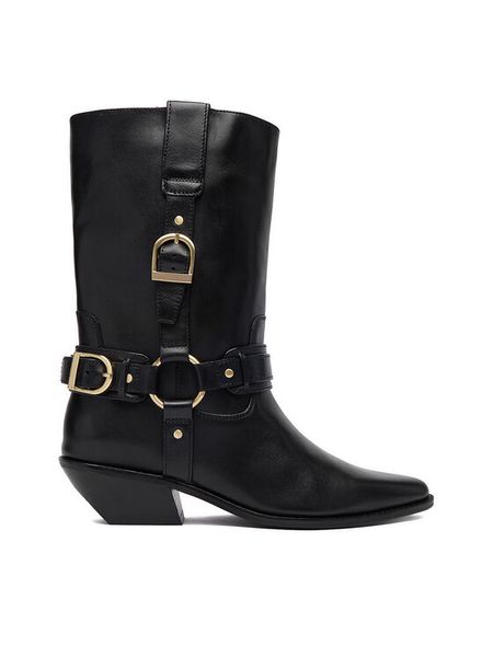 Badura Kowbojki EO-CELINE-121862 Czarny. Czarne botki Badura, bez wzorów, ze skóry, bez obcasa, na słupku, bez zapięcia. Za 599.99 zł.