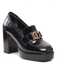 Eva Minge Półbuty EM-71-13-001602 Czarny. Czarne czółenka Eva Minge, bez wzorów, z lakierowanej skóry, bez obcasa, na obcasie, bez zapięcia. Za 329.99 zł.