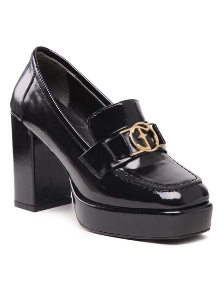 Eva Minge Półbuty EM-71-13-001602 Czarny. Czarne czółenka Eva Minge, bez wzorów, z lakierowanej skóry, bez obcasa, na obcasie, bez zapięcia. Za 329.99 zł.