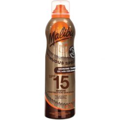 Malibu Continuous olejek do opalania w sprayu brązujący z kokosem SPF15 Ochrona włosów przed słońcem 175 ml. Kremy do opalania Malibu. Za 53.99 zł.