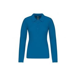 Damska koszulka polo pique z długim rękawem Kariban. Niebieskie bluzki KARIBAN, bez wzorów, bez kołnierzyka, bez ramiączek. Za 136.00 zł.